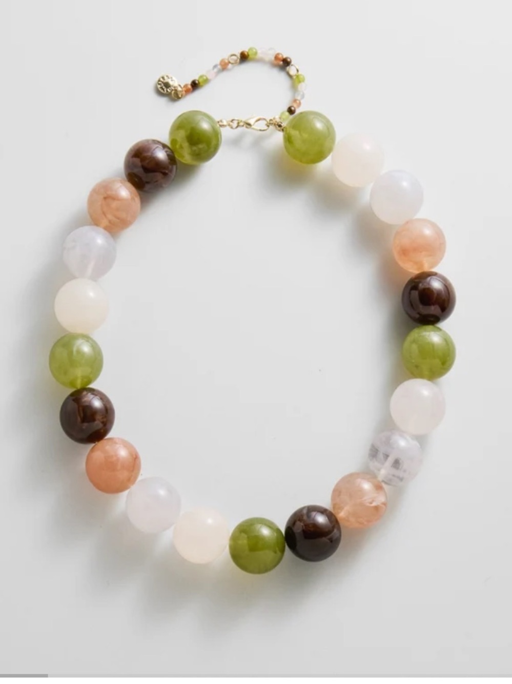 Multicolor Polished Bead Necklace - Green, Brown, Peach, White New Jane Trend